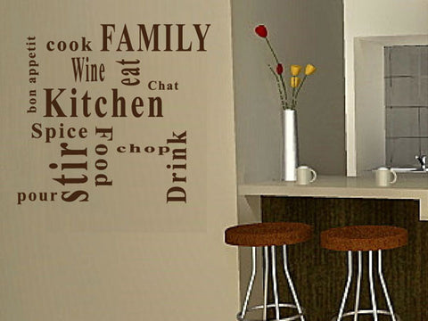 'Family, Wine, Cook, Drink, etc' Word Art - Kitchen Wall Art